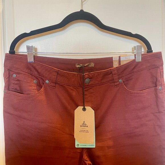 PrAna Kayla Mid Rise Red Straight Leg Jeans, NWT, Size 14 Tall - Picture 5 of 6